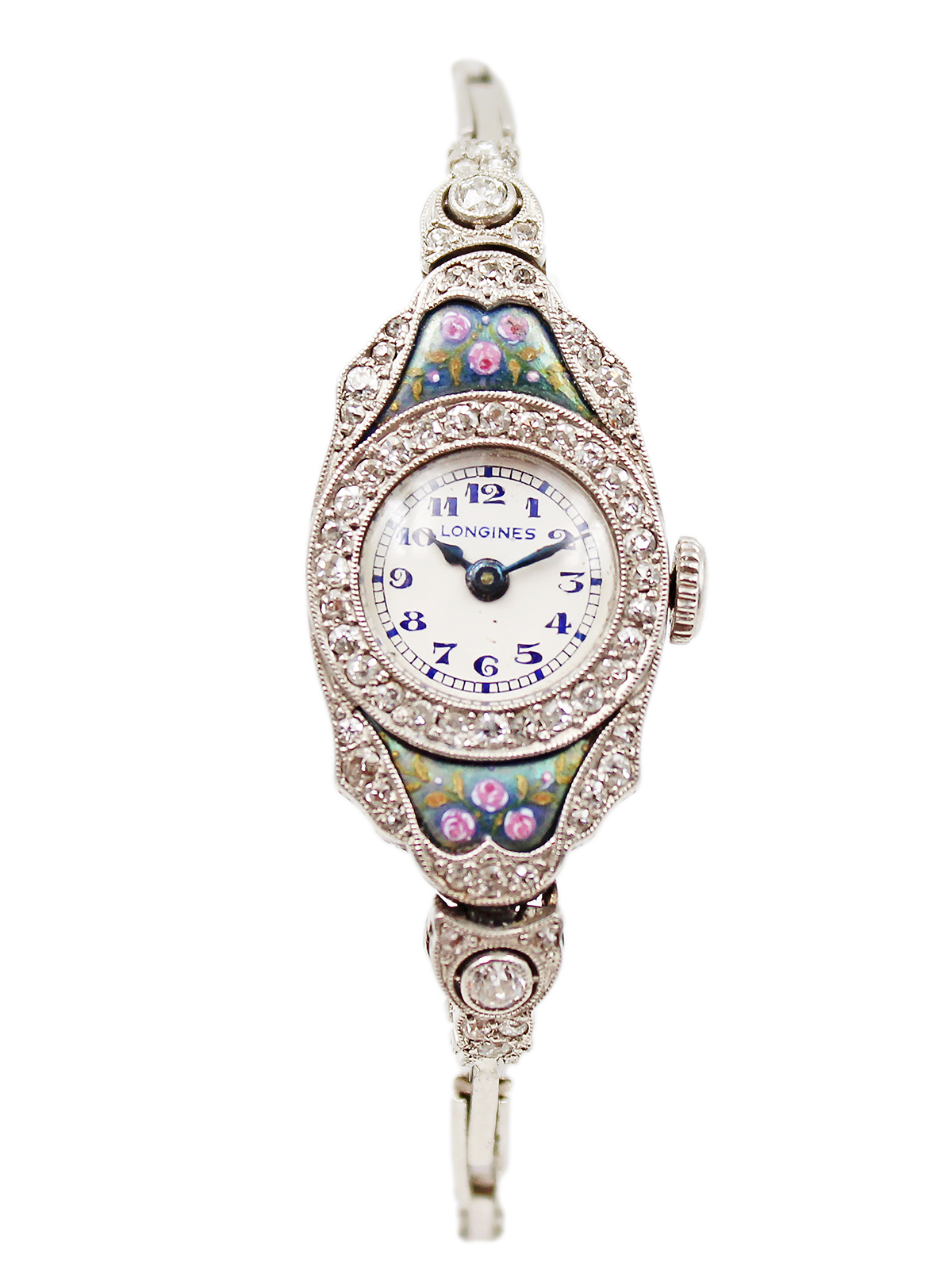 Longines Platinum, Diamond & Enamel Art Deco Ladies' Bracelet Watch c. 1917