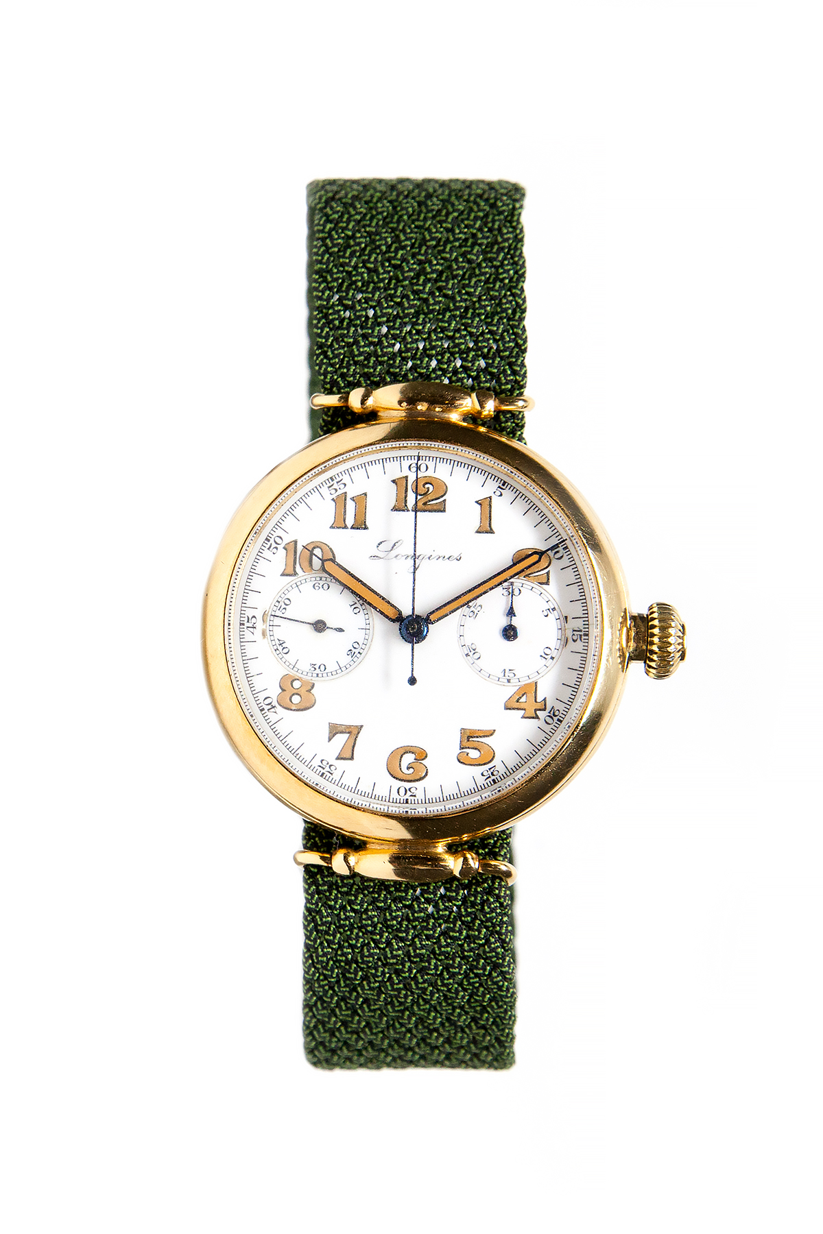 Longines "7 Grands Prix" 18k Yellow Gold Mono Pusher Chronograph Wristwatch with Extract c. 1930s