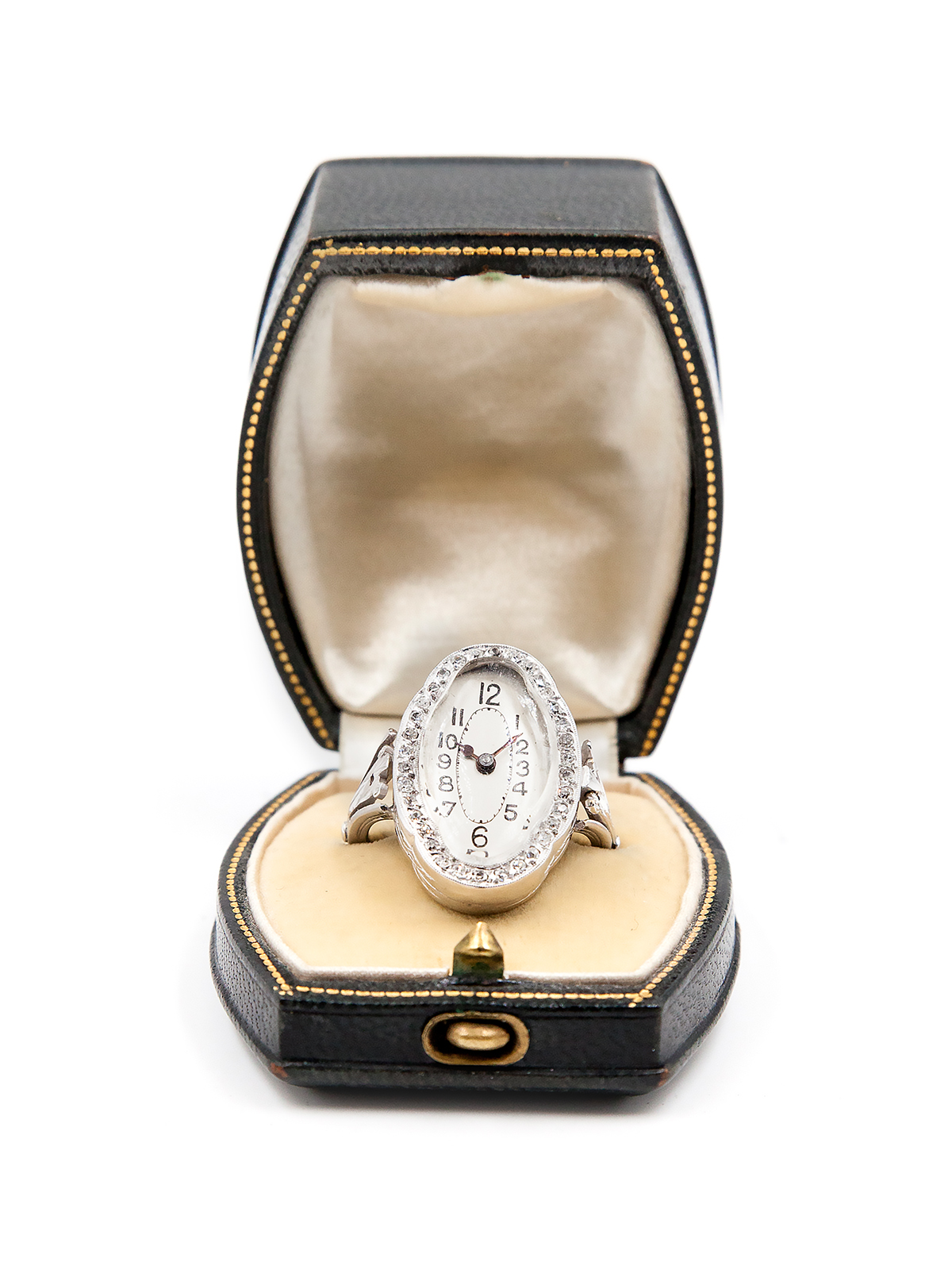 Swiss Platinum & Diamond-Set Ring Watch with Box c. 1910s