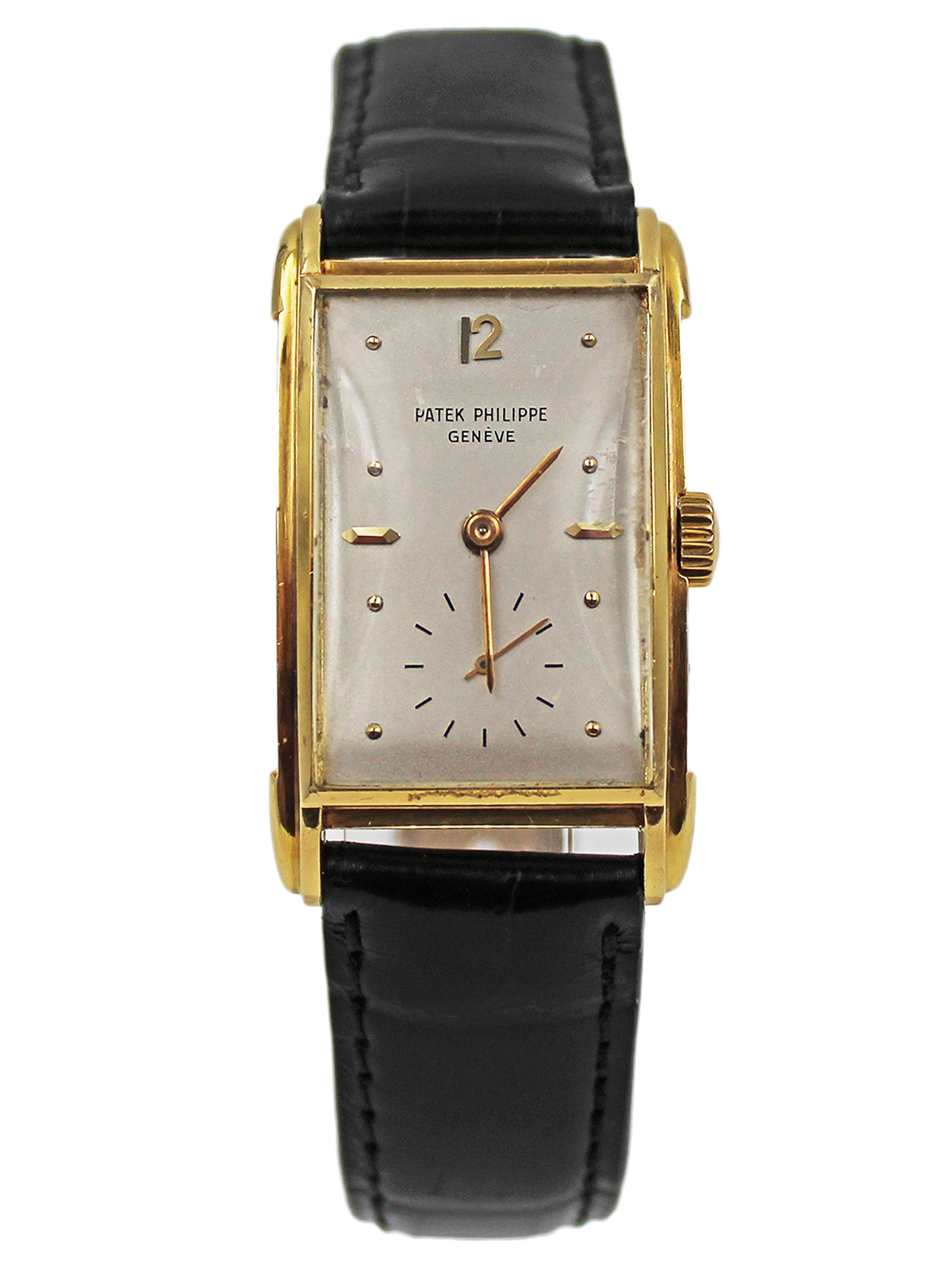 Patek Philippe 18k Yellow Gold Rectangular Domed Wristwatch c. 1948, Ref 2417