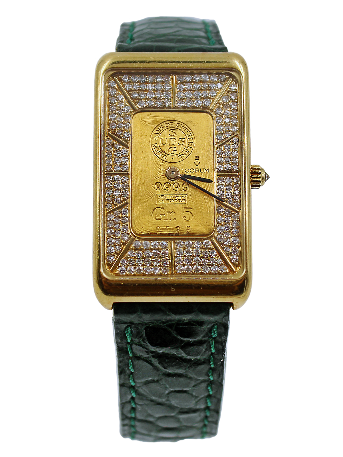 Corum 5g Ingot, 18k Yellow Gold & Diamond Rectangular Wristwatch c. 1980s, Ref 55400