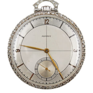 Agassiz Platinum & Diamond 43mm Open Face Pocket Watch w/ Box c. 1920
