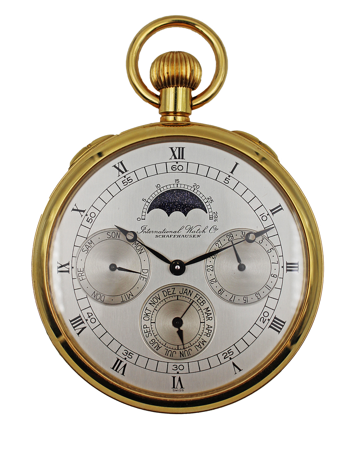 IWC 18k Yellow Gold Perpetual Calendar Open Face Pocket Watch w/ Moonphase Ltd 24/100 c. 1973