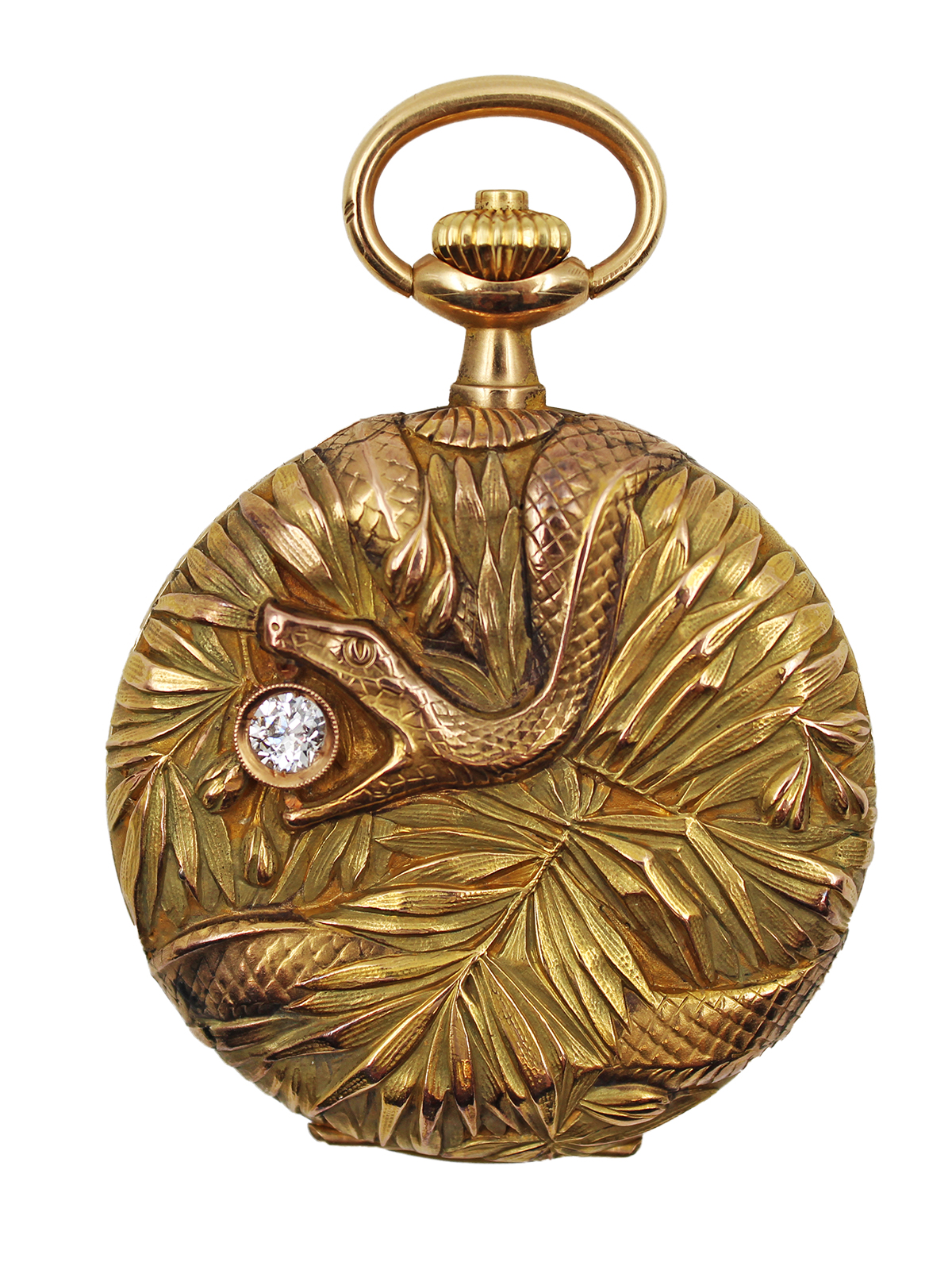 Borel Fils & Cie 14k Yellow, Pink & Green Gold Engraved Repousse Hunter Pocket Watch c. 1910s