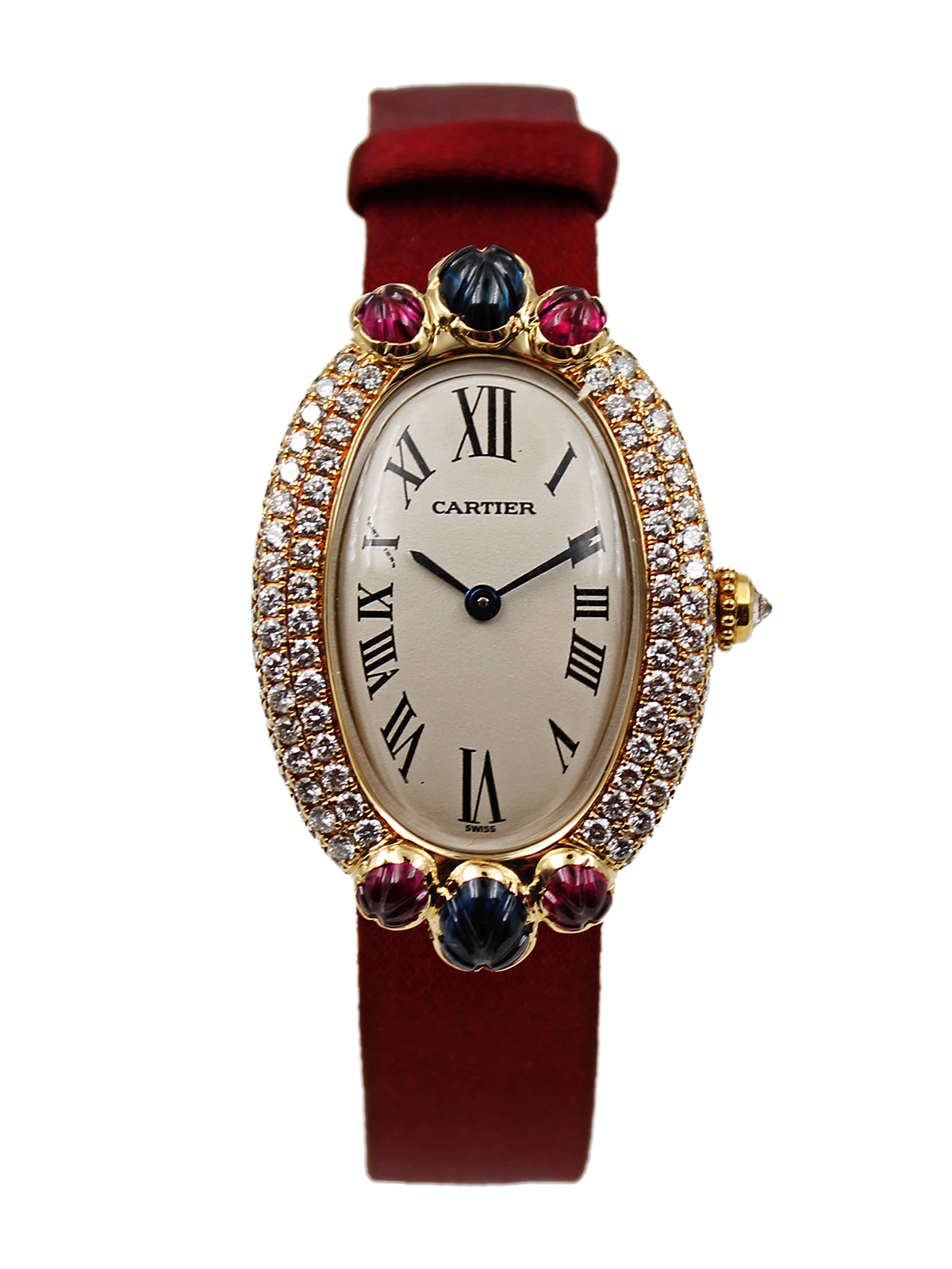 Cartier "Baignoire Joaillerie Tutti Frutti" 18k Yellow Gold, Diamond, Sapphire & Ruby Ladies' Wristwatch c. 1990s, Ref 1950/1