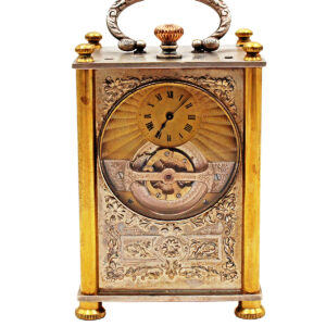 Frainier Small Carriage Clock w/ Silver Relief Panels & "Poor Man's Toubillon" c. 1910s