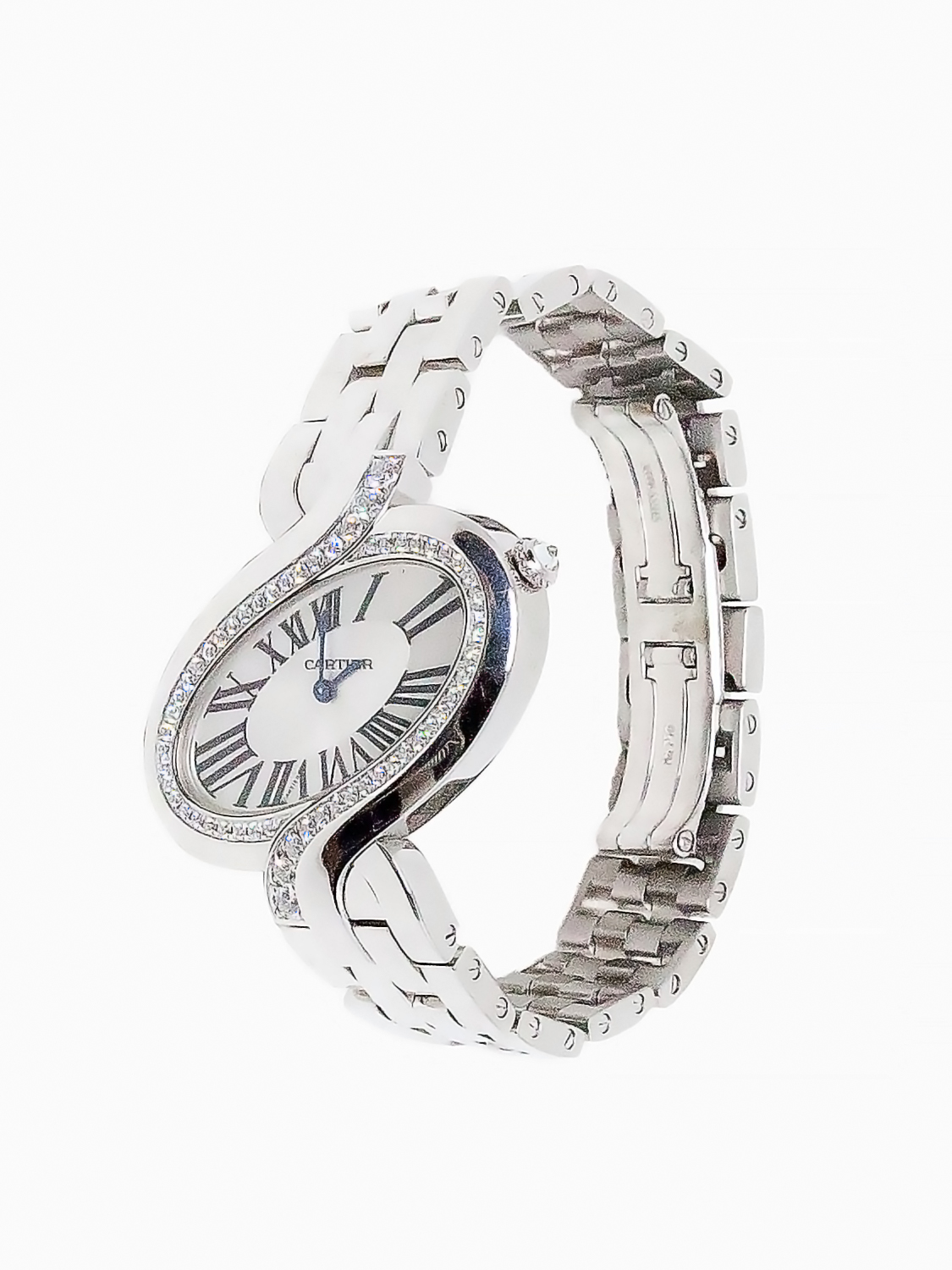 Cartier "Delice" (Ref 3380) 18k White Gold & Diamond Lady's Bracelet Watch, As New with Box & Papers