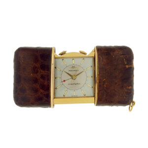 Movado Ermetophon Alarm Slide Wind Pocket/Purse Clock c. 1950s in Alligator Case