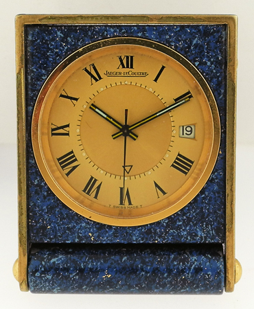 Jaeger - LeCoultre Small Gilt Metal & Lapis Travel Clock, Date at 3 o'clock