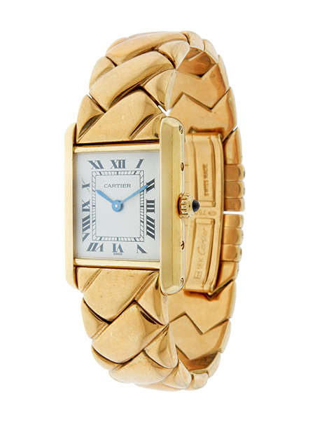 Cartier 18k Yellow Gold "Tank Louis" (Ref. 1730)  with heavy stylized Cartier 18k bracelet