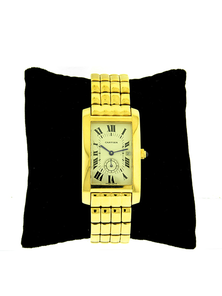 Cartier 18k Yellow Gold Midsize Tank Americaine (Ref.002798) Bracelet Watch w/ Date