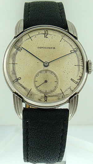 Stainless Steel Vintage Longines Wrist watch With Fancy Lugs c. 1940s