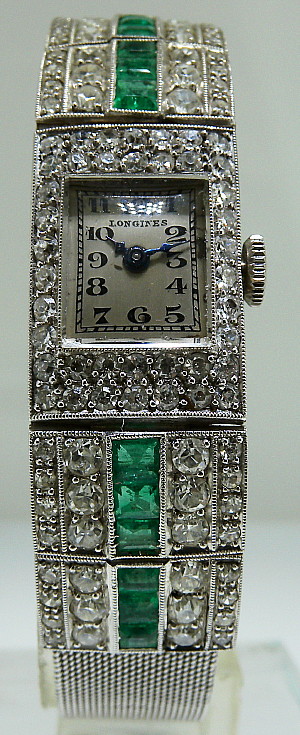 Platinum, diamond & Emerald Set Art Deco Longines