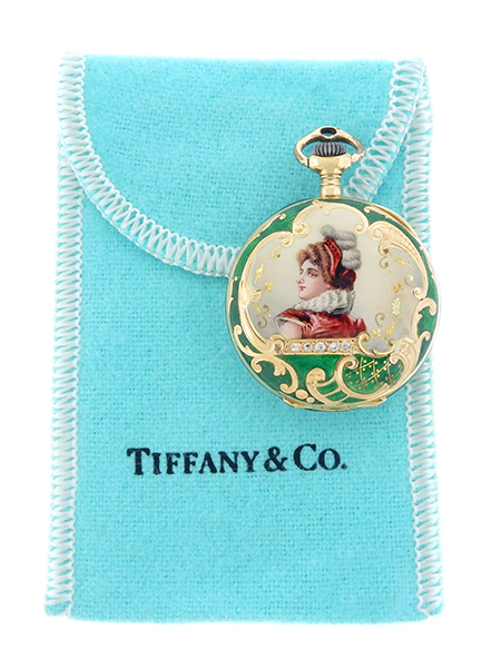 Tiffany & Co. 18k Yellow Gold, Enamel & Diamond-set Open Face Lady's Pendant Watch c. 1905