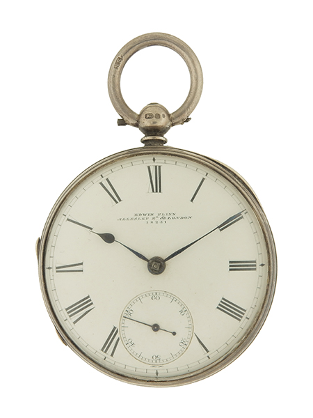 Edwin Flinn Sterling Silver Open Face Antique English Keywind Pocket Watch