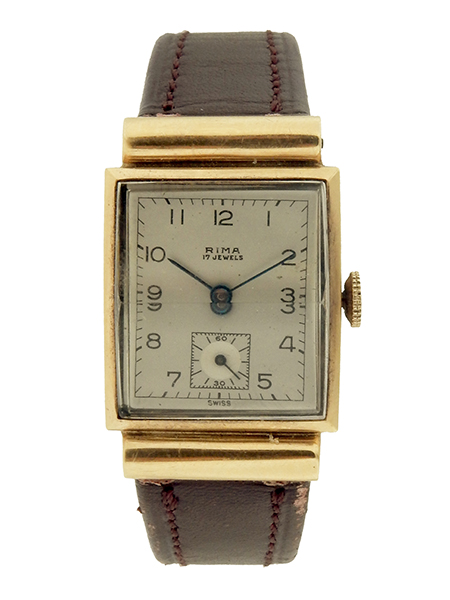 Rima Rectangular 14k Yellow Gold Vintage Wristwatch with Faceted Case