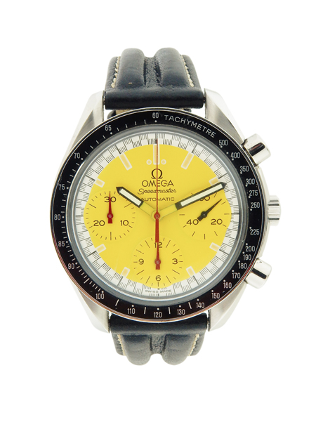 Omega Stainless Steel Speedmaster, Yellow ‘Schumacher’ Men's Chronograph Wrist Watch