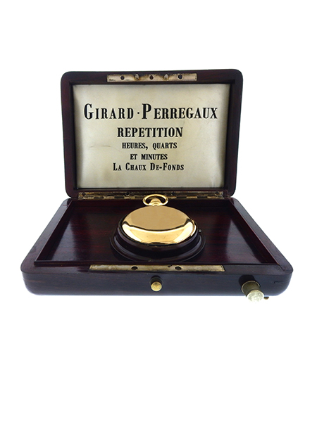 Girard-Perregaux/Jaeger-LeCoultre 18k Gold Minute Repeating Hunter Case Pocket Watch, c. 1900, w/ Girard-Perregaux presentation box