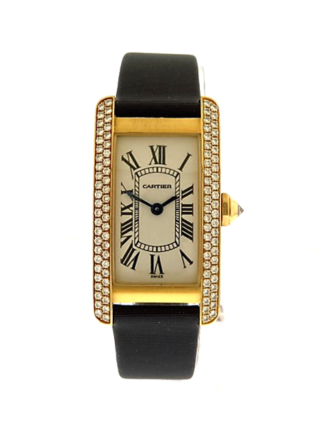 Cartier Ladies "Tank Americaine" 18k Yellow Gold and Diamond Wristwatch