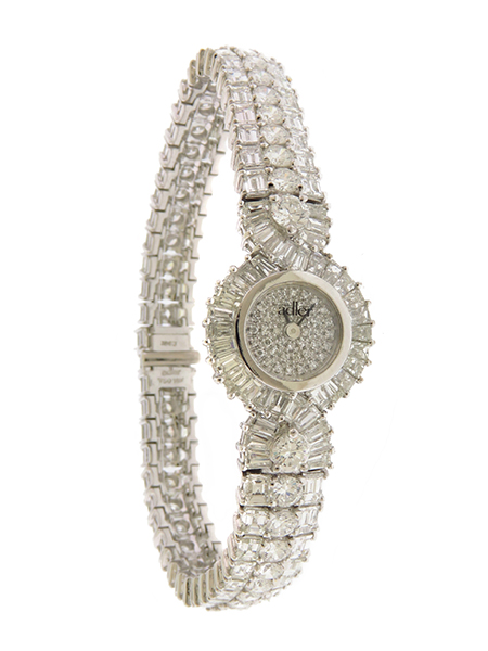 Adler, Swiss (Ref 4820) Lady's Diamond Bracelet Watch featuring 18 carats of baguette and brilliant cut diamonds of E-F color