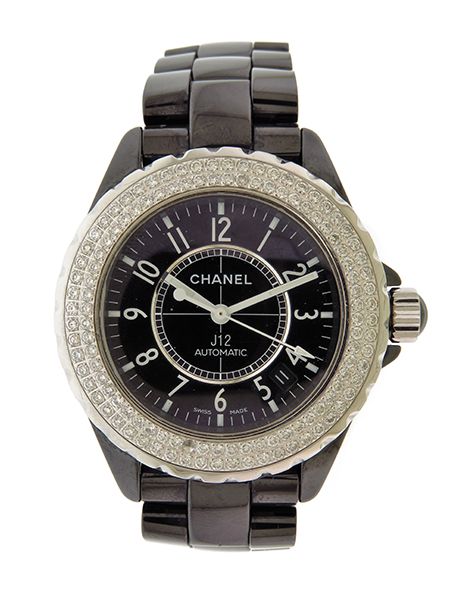 Chanel, Paris "J-12" Stainless Steel, Black Ceramic Automatic Ladies Bracelet Watch