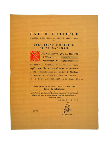 Patek Philippe (Ref 4136/1) Certificate of Origin with Original Envelope