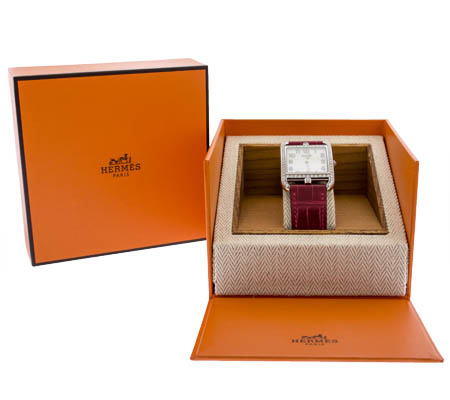 Hermes Paris "Cape Cod" (Ref 2.730) Stainless Steel & Diamond Full-Size Wristwatch, As New with Red Band & Box