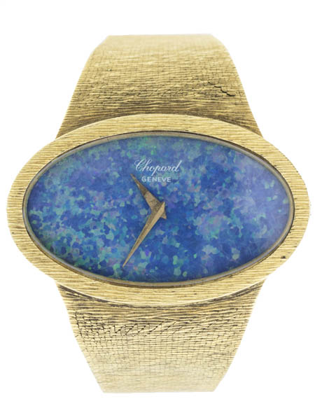 Chopard 18k Yellow Gold Ellipse-Shaped 42x26mm Lady's Bracelet Watch with Opal Dial, Signed with Founder Initials L.U.C., c. 1970s