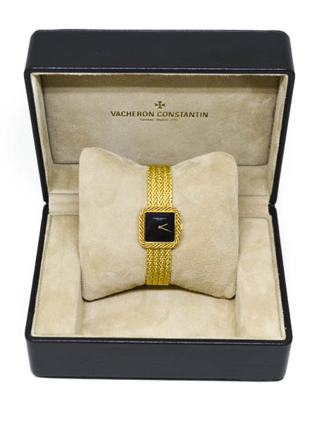 Vacheron & Constantin 18k Yellow Gold Lady's Bracelet Watch with Onyx Dial & Rope Motif c. 1960s