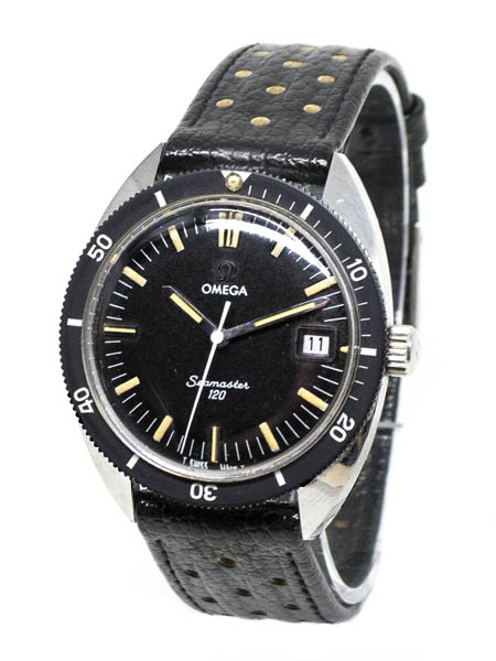 Omega "Seamaster 120" Stainless Steel Wristwatch with Famous Black Bezel and Date c. 1967