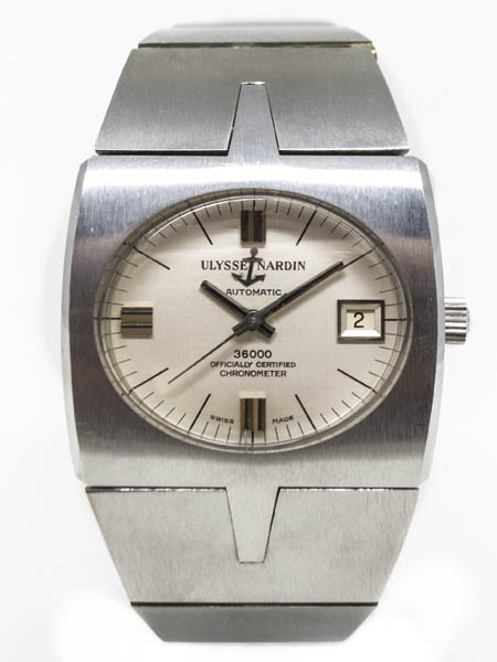 Ulysse Nardin "36000" (Ref 12-72) Stainless Steel Rectangular Auto-Date Bracelet Watch c. 1970