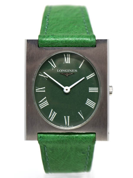 Longines (Ref 8099.5) Stainless Steel Rectangular Green Wristwatch, New/Old Stock c. 1960s