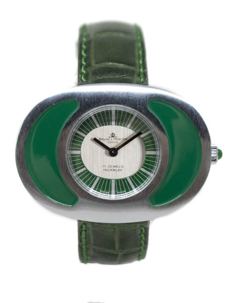 Baume & Mercier Stainless Steel & Enamel Green Oval Lady's Wristwatch, New/Old Stock c. 1960s