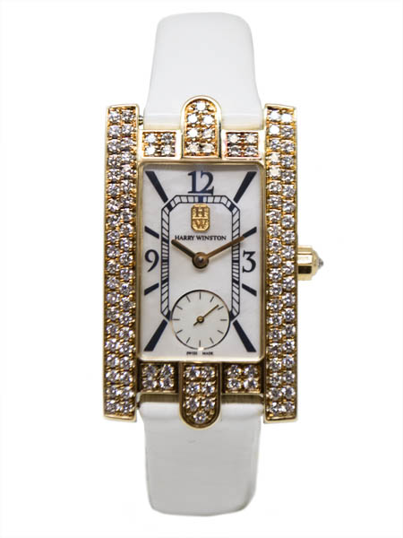 Harry Winston "Avenue" 18k Yellow Gold Lady's Wristwatch with Double Row Diamond Bezel & MOP Dial