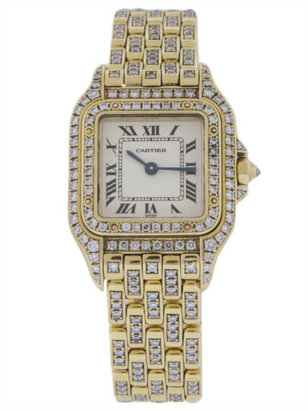 Cartier 18k Yellow Gold 'Panthere' (Ref 1280 2) Lady's Bracelet Watch with Diamond Case and Full Diamond Bracelet