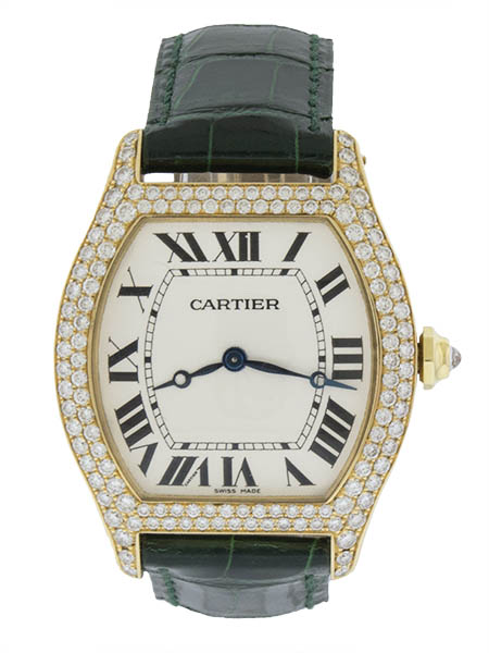 Cartier 18k Yellow Gold Full Size Diamond Tortue (Ref 2496) Wristwatch with Skeleton Back