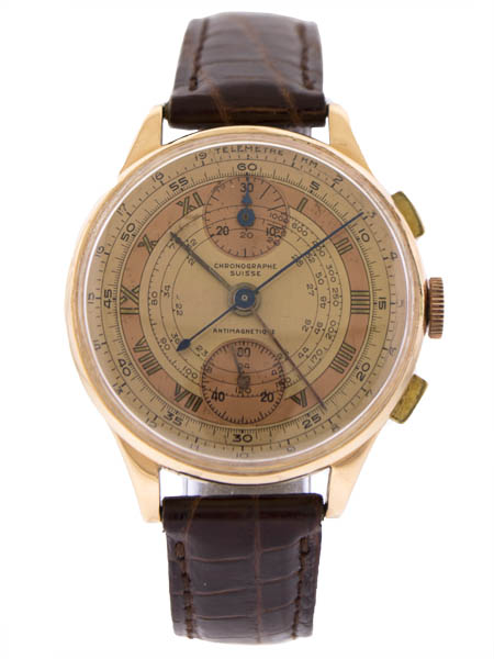 Chronographe Suisse 18k Pink Gold Men's 36mm Chronograph c. 1940s