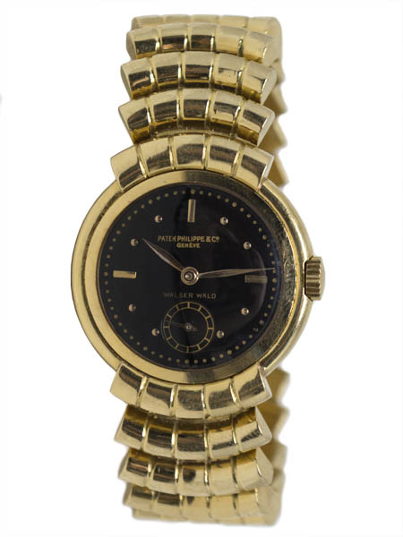 Patek Philippe & Co 18k Yellow Gold Bracelet Watch with Black Dial, Retailed for Walser Wald