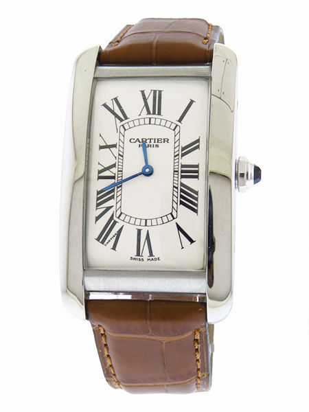 Cartier (Ref 1734) "Tank Americaine" Platinum Wrist Watch with 18k White Gold Deployant Clasp, c. 1990.