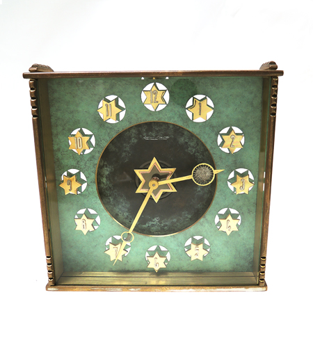 Jaeger LeCoultre Rare "Star of David" 8 Day Brass Mantel Clock. c1920s