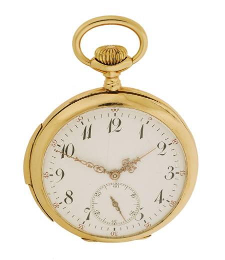 Swiss Minute Repeater 18k Yellow Gold Open Face Pocket Watch, c. 1890