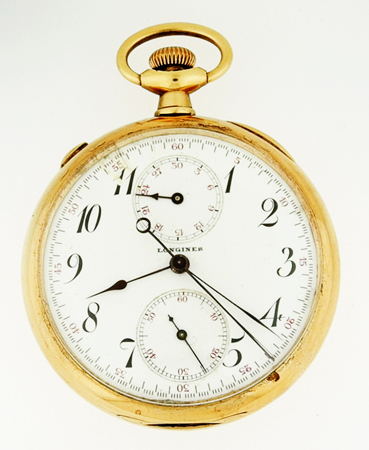 Longines Pocket Watch, 14k YG Open Face Split Sec Chronograph