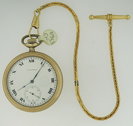 Waltham Gold Filled Open Face Pocket Watch on Chain