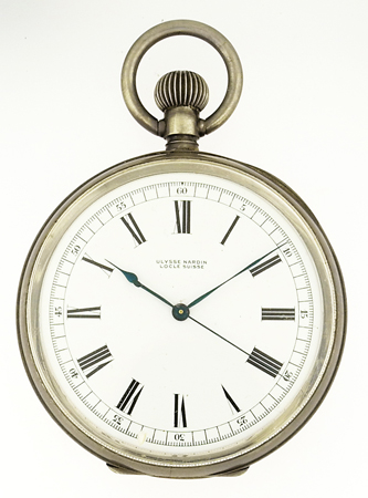 U. Nardin Pocket Watch, Open Face .800 Silver, center sec Chronometro