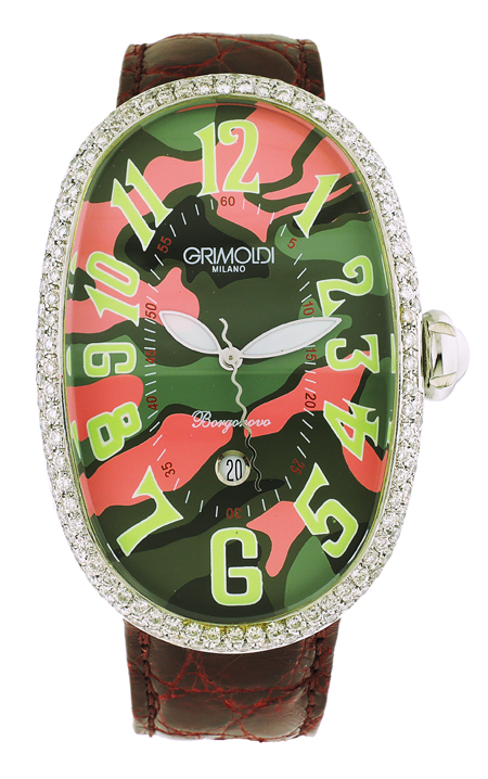 Grimoldi, SS Auto-Date W/Multicolor Dial & Diamond Bezel