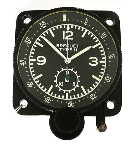 Breguet "Type 11" Black Metal Chronograph Aviators Dashboard Clock c. 1955