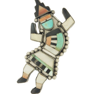.800 Silver and Stone Inlay 'Rainbow Man' Decorative Brooch