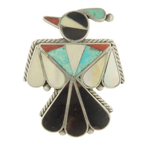 .800 Silver and Stone Inlay 'Thunderbird' Decorative Brooch/Medallion