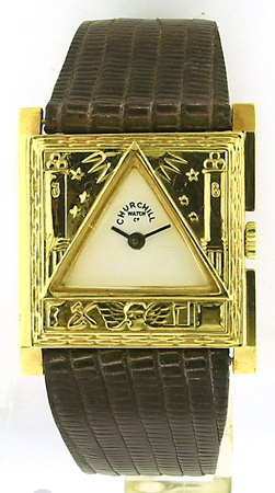 18k YG Churchill of London Masonic with Tissot Movement