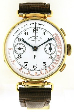 Rare enamel dial, no cracks, Swiss 18k Yellow Gold Hinged Chrono c.1925